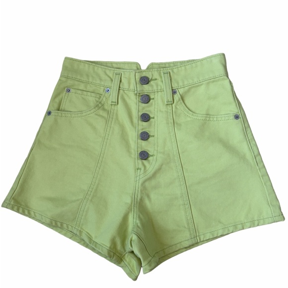 Levi’s High Waisted Exposed Button Fly Mom Shorts Sz 25 Yellow Vintage Summer - Picture 2 of 6